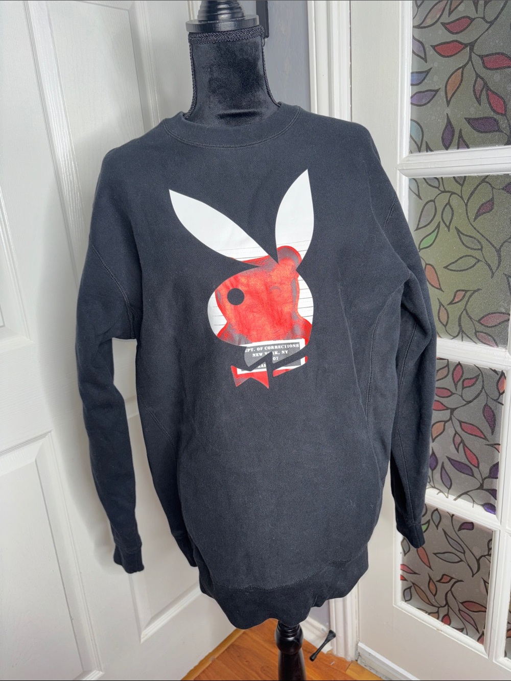 PLAYBOY Black Crewneck Sweatshirt with White & Red Bunny Graphic
